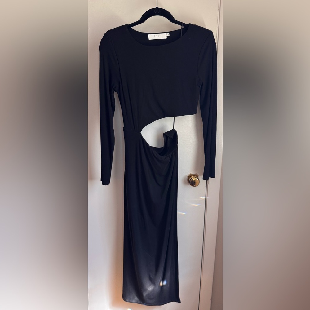 ASTR The Label Westwood Black Cutout Midi Dress Size M Long Sleeve Side Slit - Picture 4 of 8